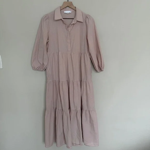 Pomander Place Tuckernuck Mabel Cotton Tiered Maxi Dress in Sandstone M Pockets - Picture 4 of 12
